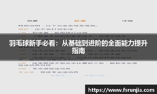 羽毛球新手必看：从基础到进阶的全面能力提升指南